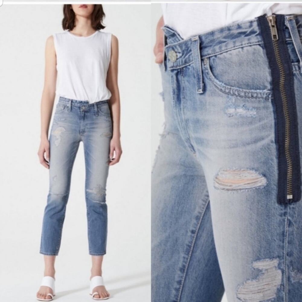 AG Adriano Goldschmied Isabelle Side Zip High Rise Straight Cropped Jeans 27